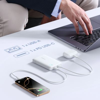 11. Baseus EnerFill FP11 10000mAh 15W Power Bank with White USB-C Cable 20V/3A 30cm - White