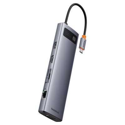 7. HUB 11in1 Baseus Metal Gleam Series USB-C to USB-C PD / 3x USB-A 3.0 / USB-A 2.0 / HDMI / VGA / AUX / RJ-45 / SD TF - gray
