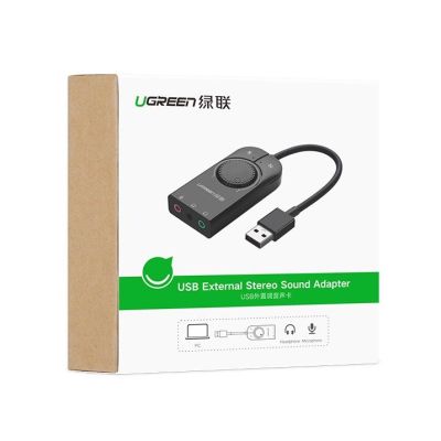 12. Ugreen external sound card music adapter USB - 3.5 mm mini jack with volume control 15 cm black (40964)