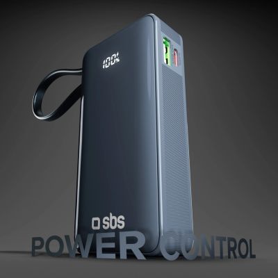 5. Powerbank SBS 10000 mAh 20W with built-in USB-C cable and digital display - dark gray