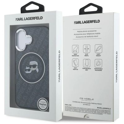 8. Karl Lagerfeld IML Glitter Karl & Choupette Heads Logo MagSafe Case for iPhone 16 - Black