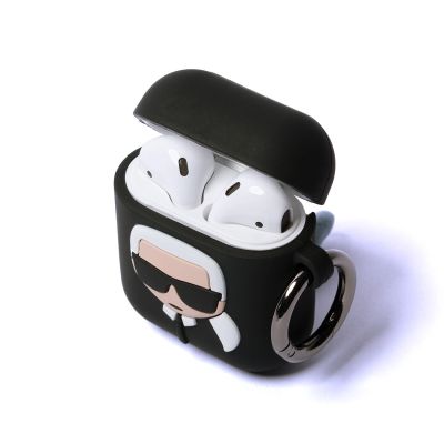 3. Karl Lagerfeld Silicone Ikonik Case for AirPods 1/2 - Black
