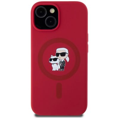 3. Karl Lagerfeld Silicone Karl&Choupette Heads Ring MagSafe iPhone 15 Case - Red