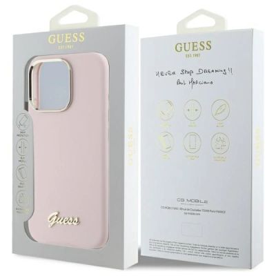 8. Guess Silicone Script Metal Logo & Frame iPhone 16 Pro Max Case - Pink