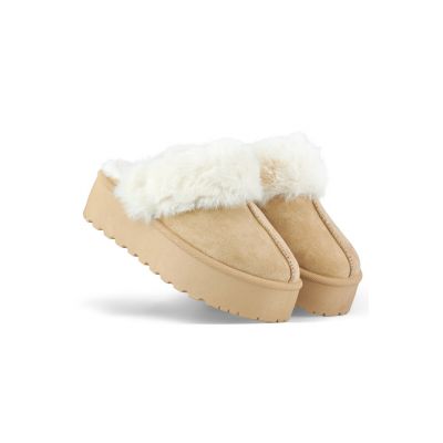 3. Women's slippers on a platform with fur, beige 81366-4-KH