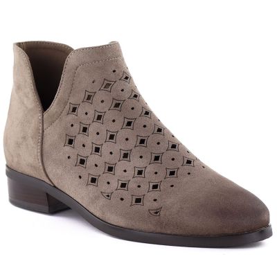Women's suede ankle boots, openwork, dark beige, Vinceza 58626