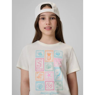 3. Girls' regular printed T-shirt 4F 4FJRAW26TTSHF4325-11S