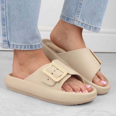 4. Vinceza W JAN308 beige buckle flip-flops