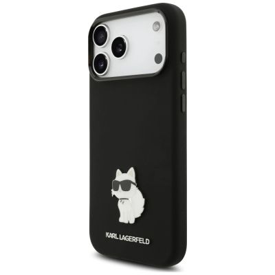 2. Karl Lagerfeld Silicone Choupette Metal Pin Case for iPhone 18 Pro Max / 17 Pro Max – Black