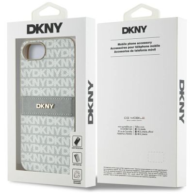 8. DKNY Repeat Texture Pattern with Tonal Stripe iPhone 16e Case - Beige