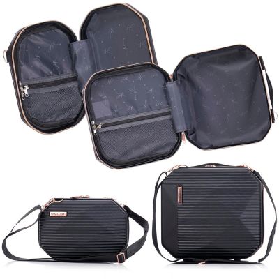 COSMETIC BAG + HANDBAG SET ABS T5821-6 BLACK SEMI LINE