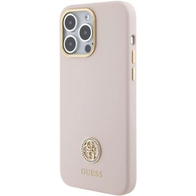 2. Guess Silicone Logo Strass 4G Case for iPhone 15 Pro Max - Pink