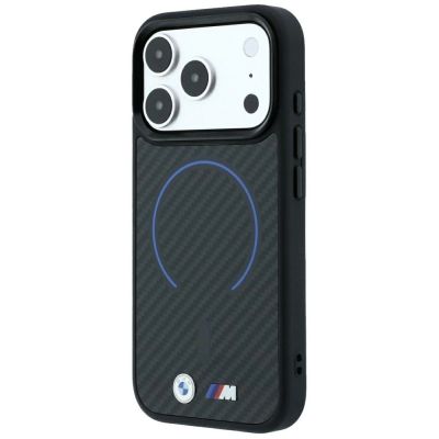 2. BMW M Kevlar Blue Print Ring Metal Logo MagSafe Case for iPhone 18 Pro / 17 Pro - Black