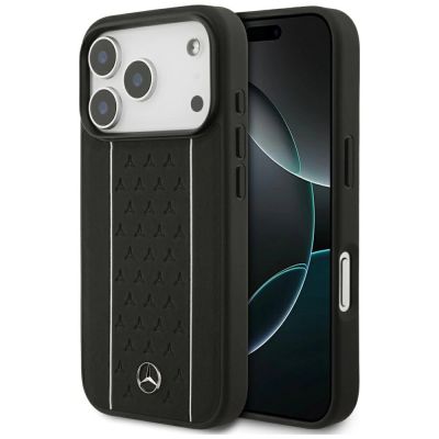 2. Mercedes Leather Star Pattern Stripes MagSafe Case for iPhone 17 Pro - Black