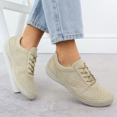 12. Rieker 52546-60 women's perforated leather shoes in beige