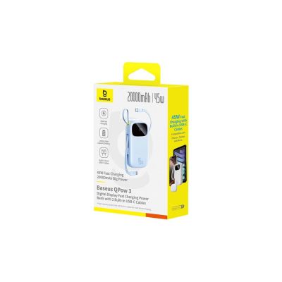4. Baseus EnerFill FC31 Qpow 3 Ultra 20000mAh 45W Power Bank with Digital Display and Included Cable - Blue