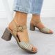 8. Women’s Beige Woven Block-Heel Sandals M.Daszyński MR24125-4