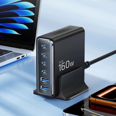 4. Tech-Protect DC160W-GAN 6-Port 160W Wall Charger - Black