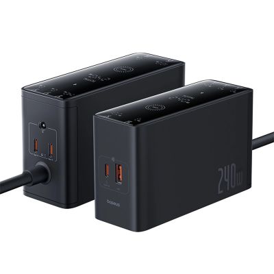 3. Baseus Digital GaN 3xUSB-C 1xUSB-A 240W Wall Charger with Power Cable - Black
