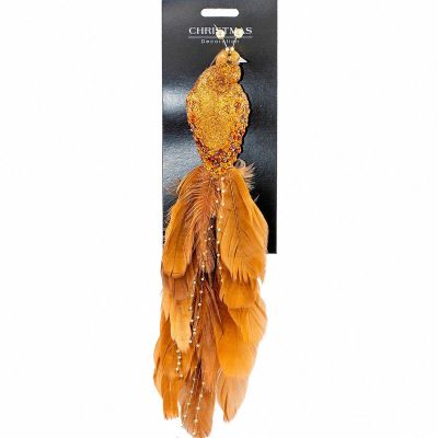 15. DECORATIVE BIRD ON A CLIP 38CM BROWN COPPER