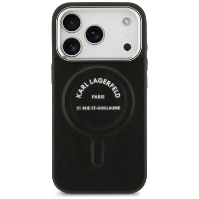 3. Karl Lagerfeld Embossed Open Ring RSG Logo MagSafe Case for iPhone 17 Pro / 18 Pro - Black