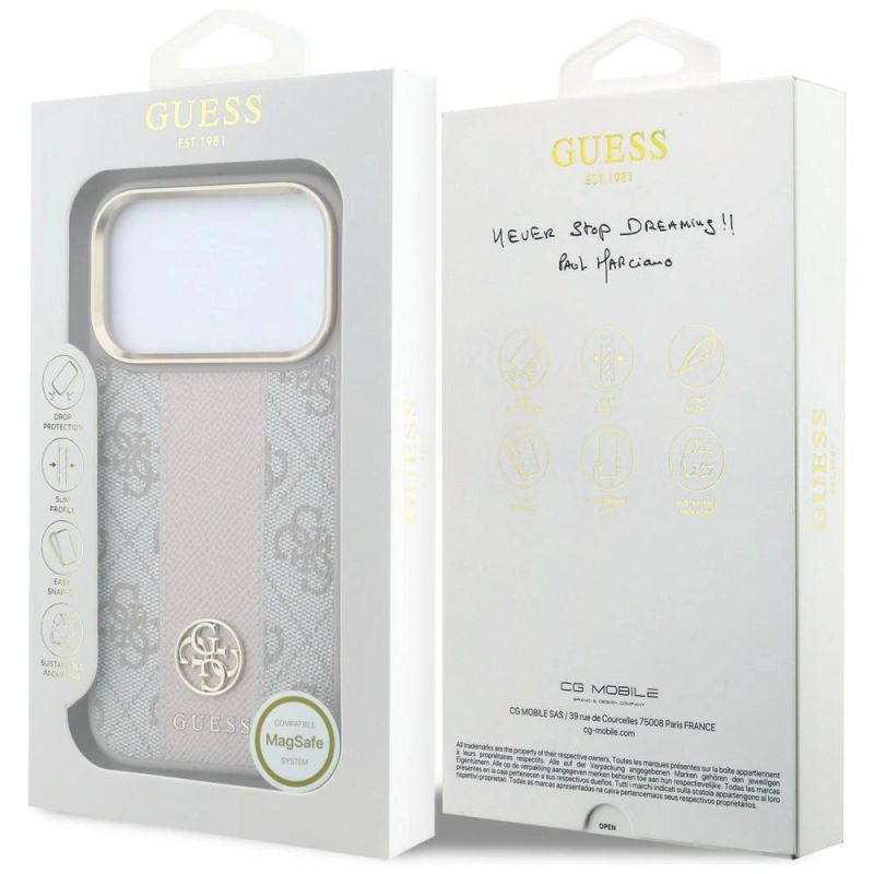 8. Guess 4G with Stripe Round and Classic Logos MagSafe case for iPhone 17 Pro / 18 Pro - pink