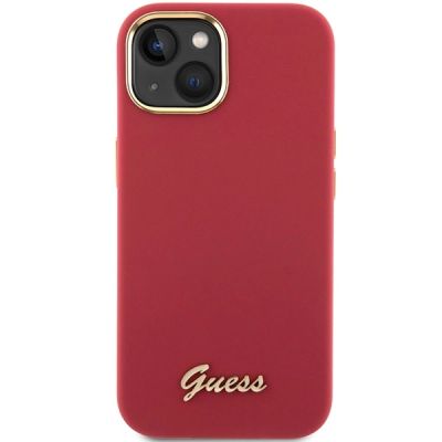 3. Guess Silicone Script Metal Logo & Frame case for iPhone 15 - red