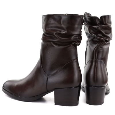 5. Women's high-heeled ankle boots with a gathered upper, brown Vinceza 58682