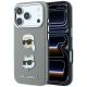 Karl Lagerfeld Saffiano Case with Karl & Choupette Heads Pins & Logo for iPhone 18 Pro / 17 Pro - Gray