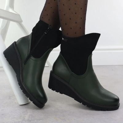 10. Women's suede wedge boots green M.Daszyński 2510