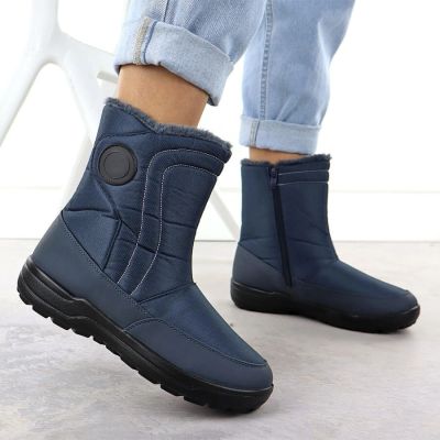 11. Women's flat insulated snow boots, navy blue, Potocki SU33310