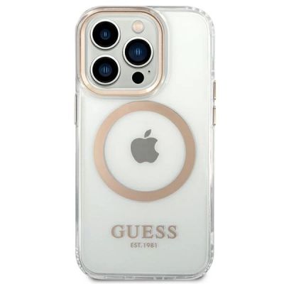 3. Guess GUHMP14LHTRMD iPhone 14 Pro 6.1 "gold / gold hard case Metal Outline Magsafe