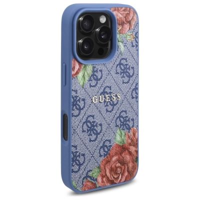 4. Guess 4G Flowers Print MagSafe case for iPhone 16 Pro Max - blue