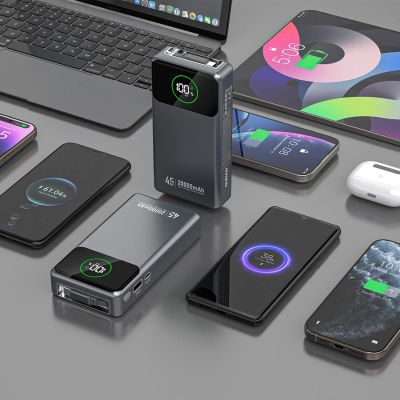 8. Dudao K31 Pro 45W 20000mAh Power Bank with Built-in Retractable USB-C Cable - Gray