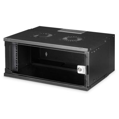 10. 19" 4U wall-mounted network cabinet, SOHO PRO 240 x 540 x 400 mm, glass door, black, unassembled, 60 kg