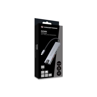 6. Conceptronic DONN29G Wired Docking Station USB 3.2 Gen 2 (3.1 Gen 2) Type-C Gray