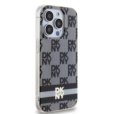4. DKNY IML Checkered Mono Pattern & Printed Stripes MagSafe Case for iPhone 15 Pro - Black