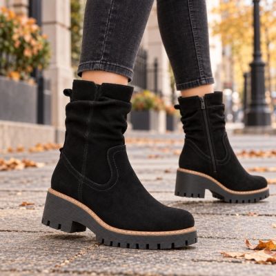 9. Women's leather ankle boots, ruffled, black, Filippo DBT6402