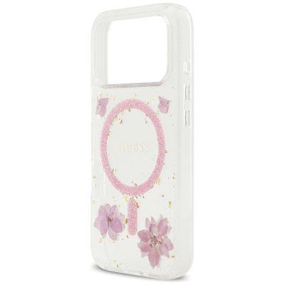 6. Guess Resin Flowers Glitter MagSafe Case for iPhone 17 Pro - Pink