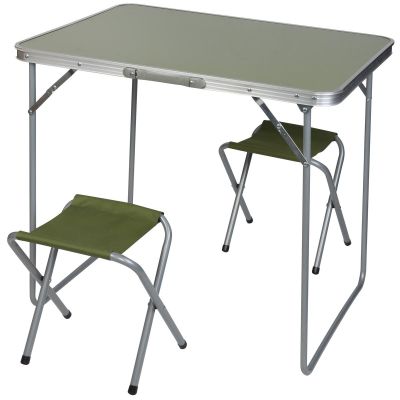 FOLDABLE CAMPING TABLE 80X60X70CM AND 2 CHAIRS GREEN