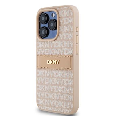 2. DKNY Leather Mono Stripe & Metal Logo case for iPhone 15 Pro - pink