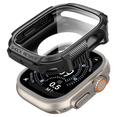 4. Spigen Rugged Armor Case + 9H Tempered Glass for Apple Watch Ultra 49mm - Matte Black