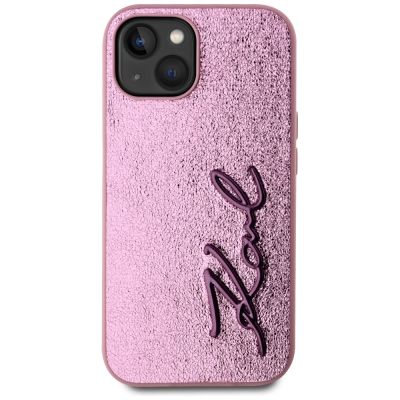 3. Karl Lagerfeld Wrinkled Metal Signature iPhone 15 Case - Pink