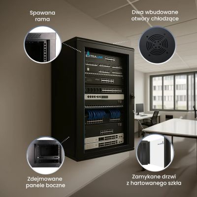 24. Extralink EX.7256 - 19" 12U 600x600 Black Wall Mount Cabinet