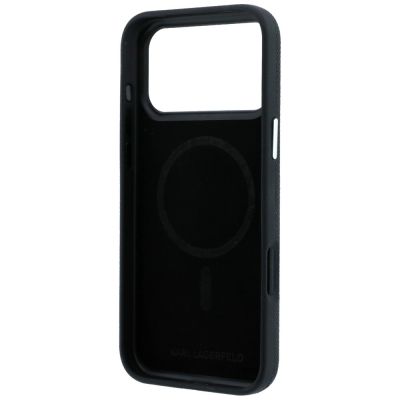 7. Karl Lagerfeld Grained Elongated Logo MagSafe Case for iPhone 17 Pro / 18 Pro - Black