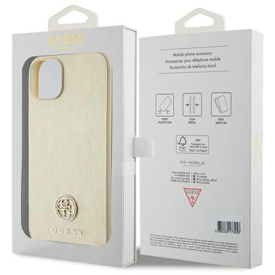 8. Guess Leather 4G Metal Logo Strass case for iPhone 15 - gold
