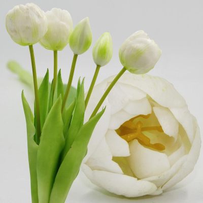 12. BOUQUET OF 5 WHITE PEONY TULIPS 39 CM LIFE-LIKE SPRING DECORATION