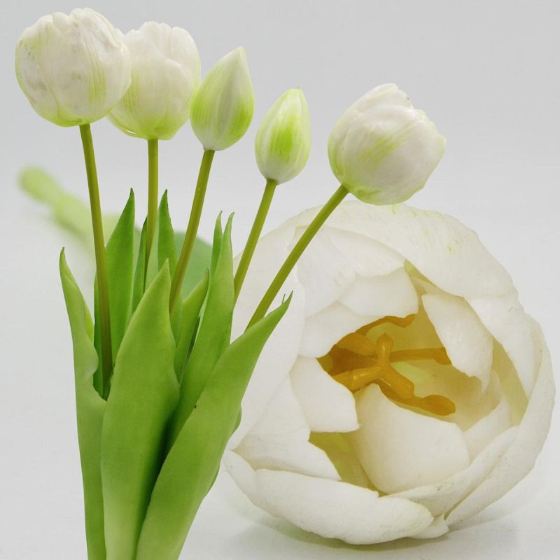 12. BOUQUET OF 5 WHITE PEONY TULIPS 39 CM LIFE-LIKE SPRING DECORATION