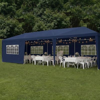 5. PE GARDEN CATERING TENT PAVILION 9x3M + 8 WALLS NAVY BLUE