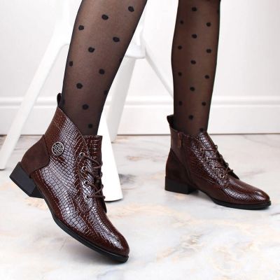 18. Filippo W PAW478B brown patent leather ankle boots with insulated crocodile skin